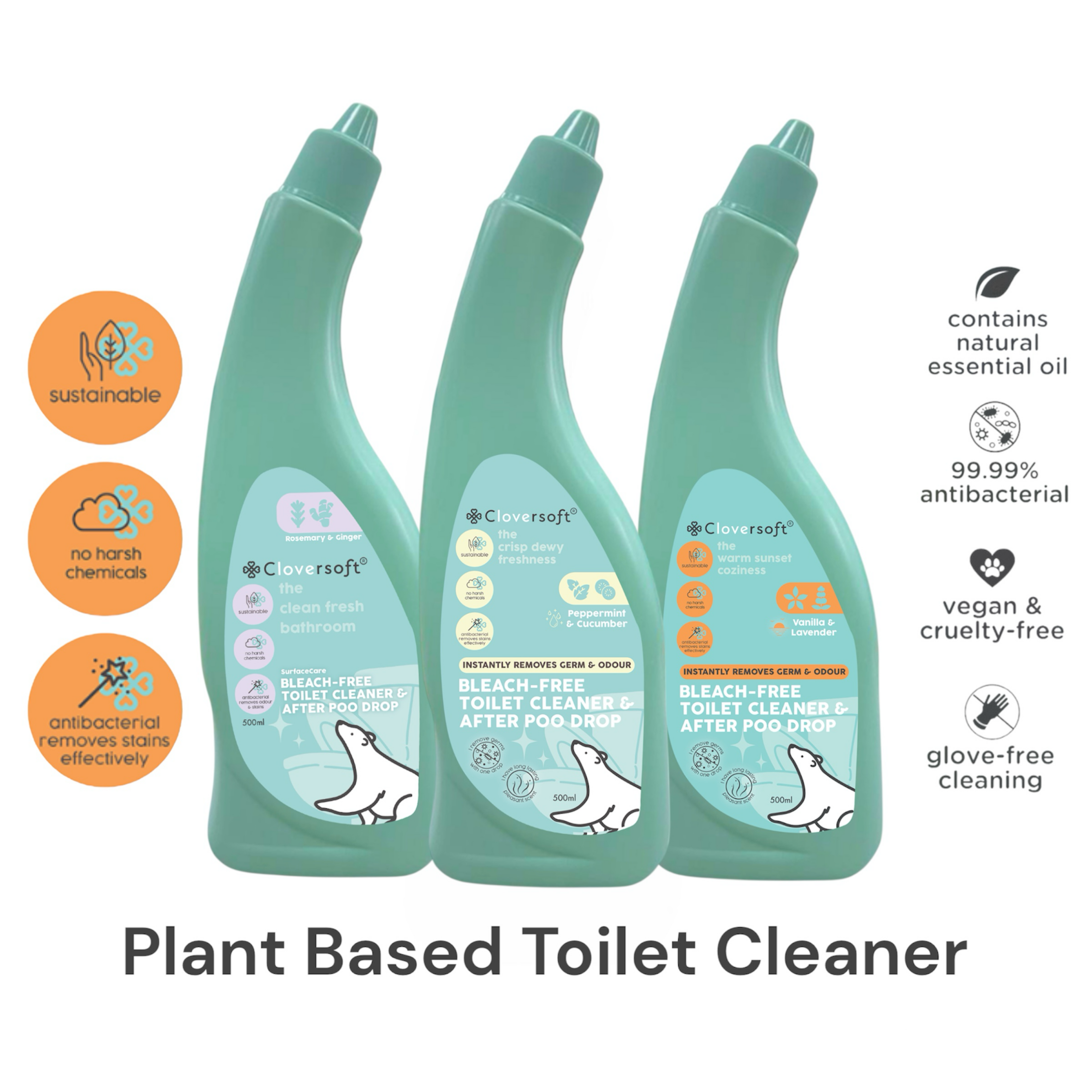 Cloversoft Toilet Cleaner & After Poo Drop - Bleach-Free (500ml)