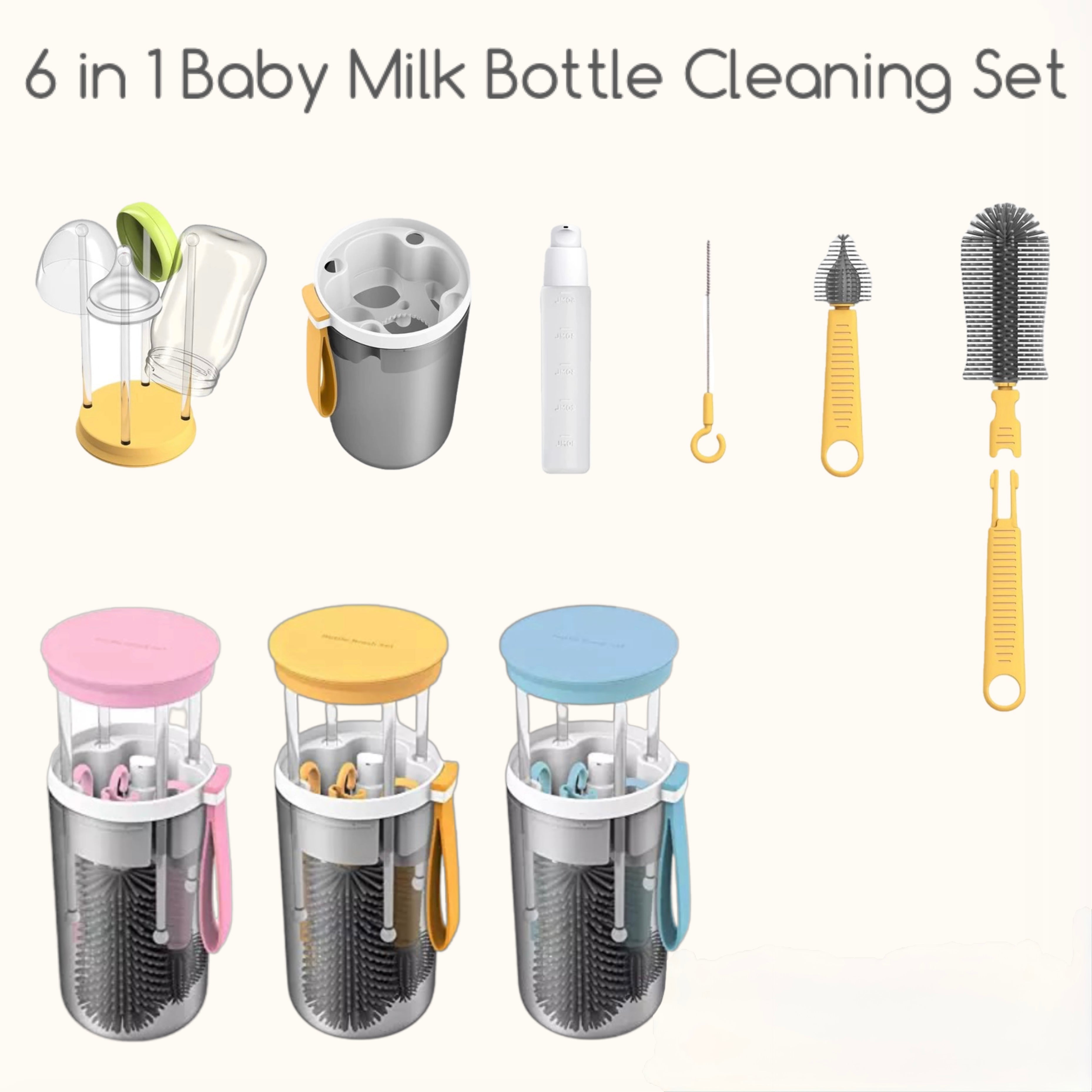6 in 1 Baby Milk Bottle Cleaning Portable Travel Set