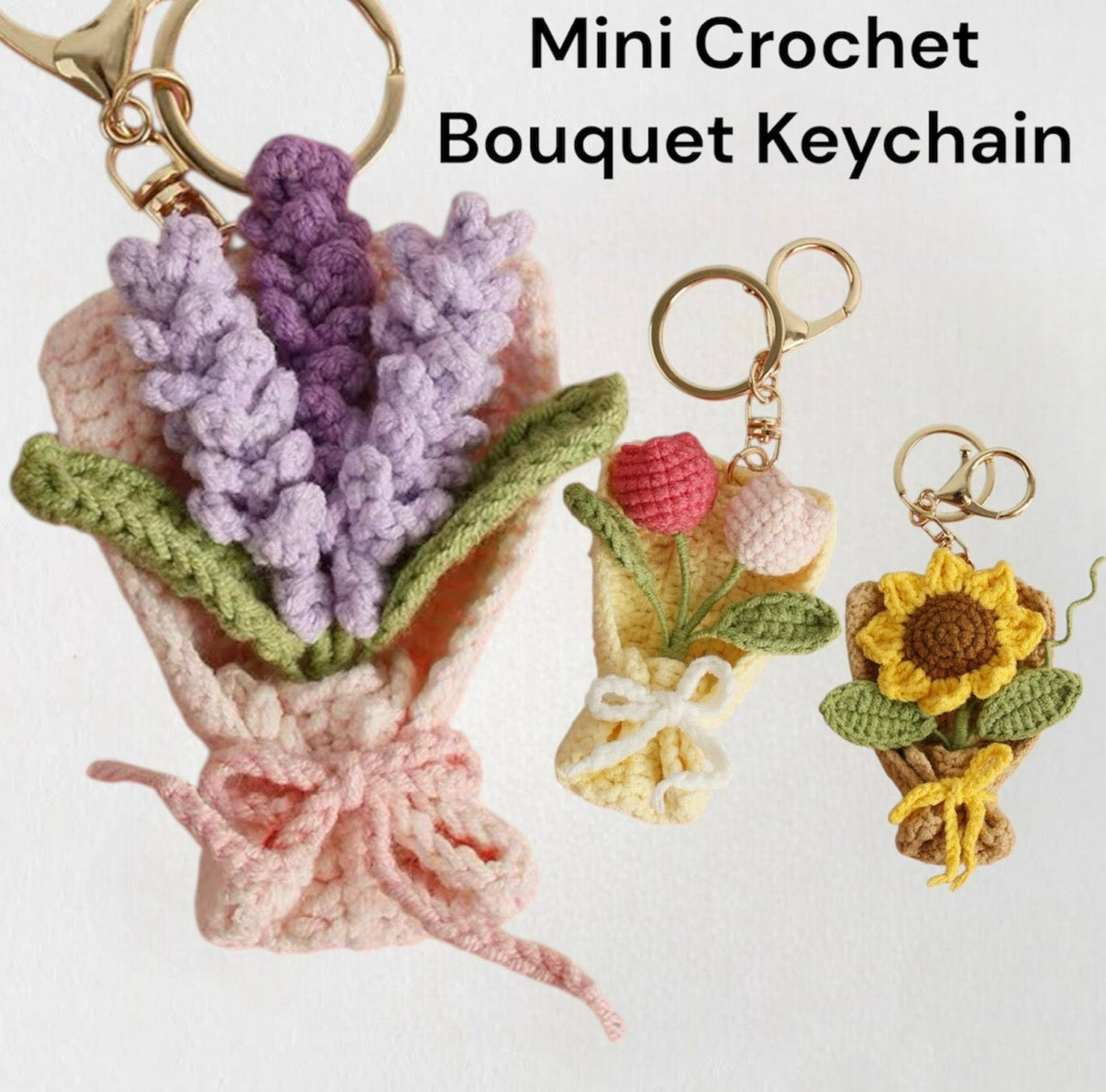 Mini Crochet Flower Bouquet Keychain