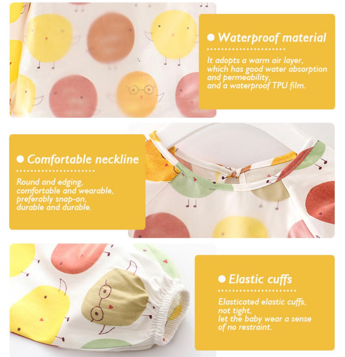 Baby Weaning Long Sleeve Bib (Cotton Inner Lining)